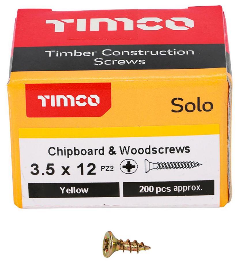 3.5mm x 12mm Pozidriv Double Countersunk ZYP Solo Chipboard & Wood Screws, 200 Pack - 35012SOLOC
