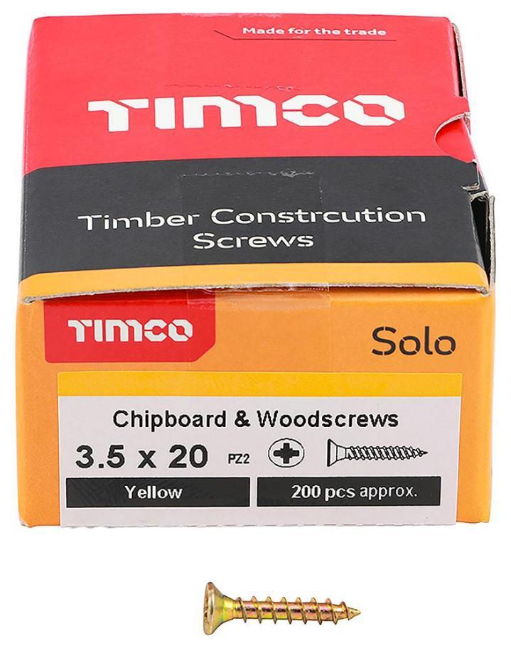 3.5mm x 20mm Pozidriv Double Countersunk ZYP Solo Chipboard & Wood Screws, 200 Pack - 35020SOLOC