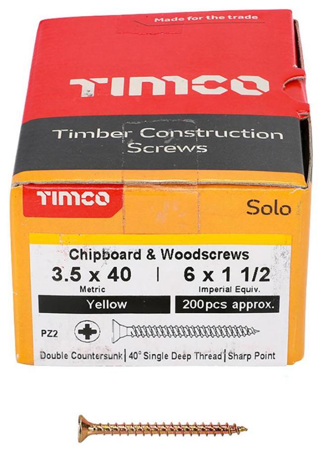 3.5mm x 40mm Pozidriv Double Countersunk ZYP Solo Chipboard & Wood Screws, 200 Pack - 35040SOLOC