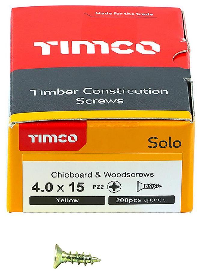 4mm x 15mm Pozidriv Double Countersunk ZYP Solo Chipboard & Wood Screws, 200 Pack - 40015SOLOC