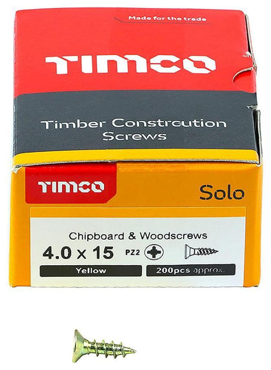 4mm x 15mm Pozidriv Double Countersunk ZYP Solo Chipboard & Wood Screws, 200 Pack - 40015SOLOC