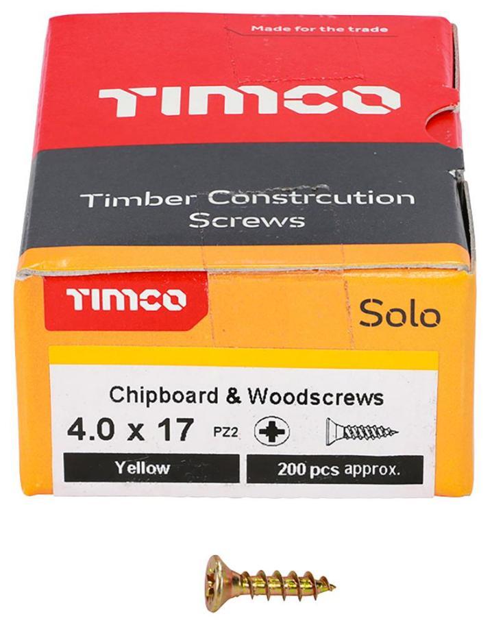 4mm x 17mm Pozidriv Double Countersunk ZYP Solo Chipboard & Wood Screws, 200 Pack - 40017SOLOC