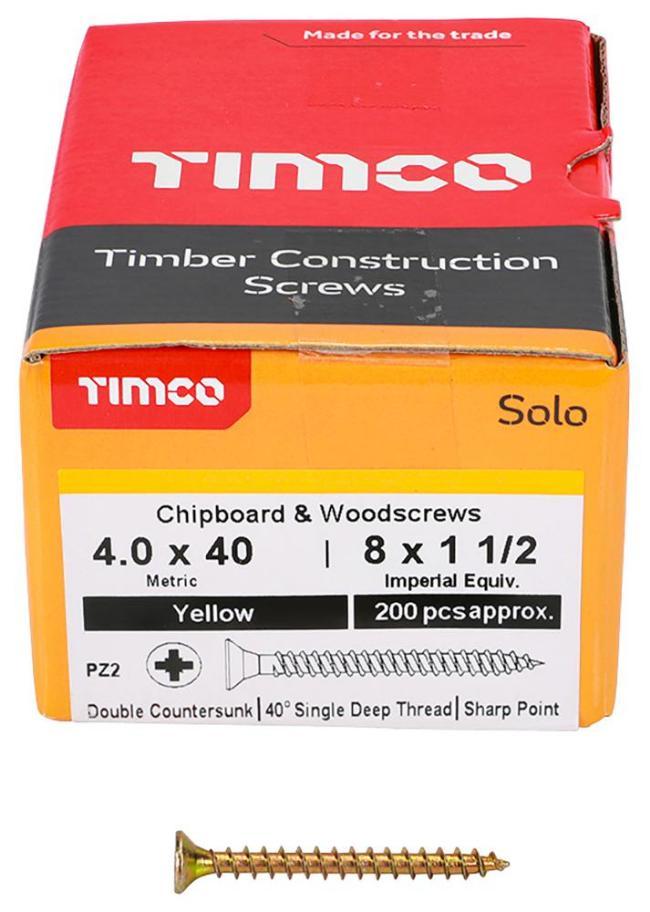 4mm x 40mm Pozidriv Double Countersunk ZYP Solo Chipboard & Wood Screws, 200 Pack - 40040SOLOC
