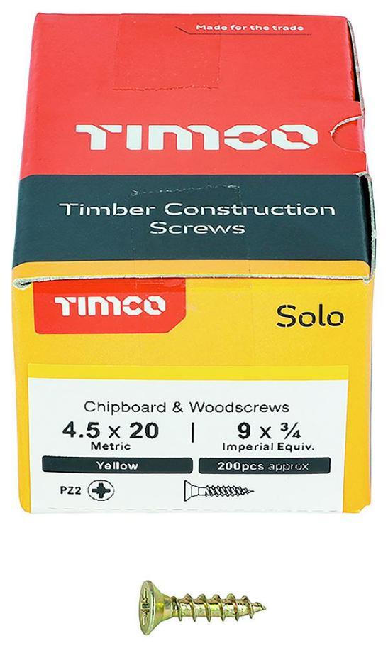 4.5mm x 20mm Pozidriv Double Countersunk ZYP Solo Chipboard & Wood Screws, 200 Pack - 45020SOLOC