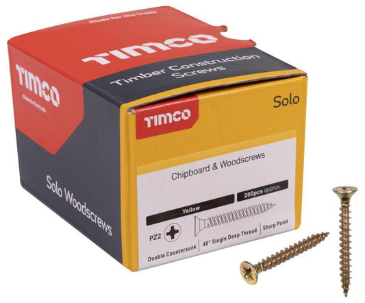 4.5mm x 70mm Pozidriv Double Countersunk ZYP Solo Chipboard & Wood Screws, 200 Pack - 45070SOLOC