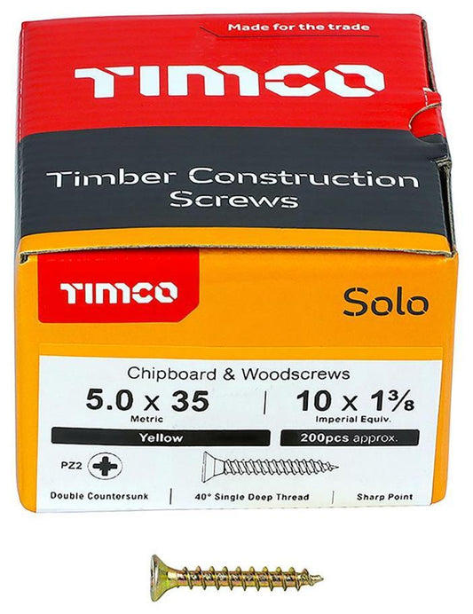 5mm x 35mm Pozidriv Double Countersunk ZYP Solo Chipboard & Wood Screws, 200 Pack - 50035SOLOC