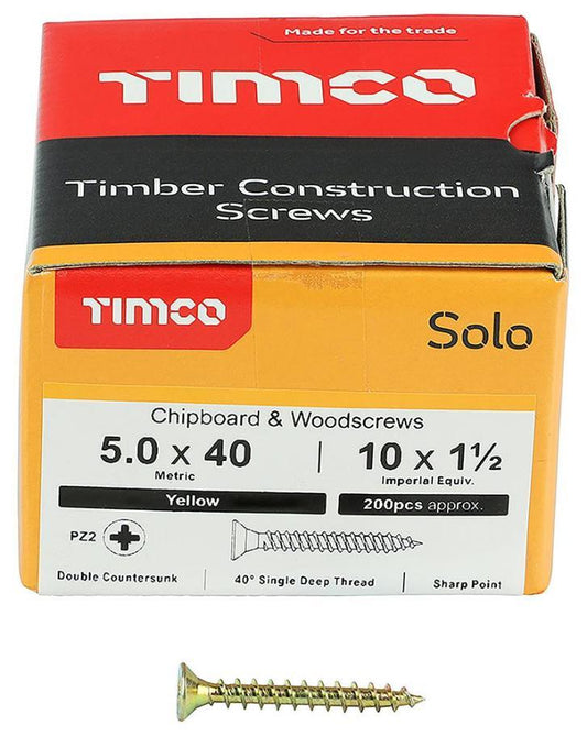 5mm x 40mm Pozidriv Double Countersunk ZYP Solo Chipboard & Wood Screws, 200 Pack - 50040SOLOC