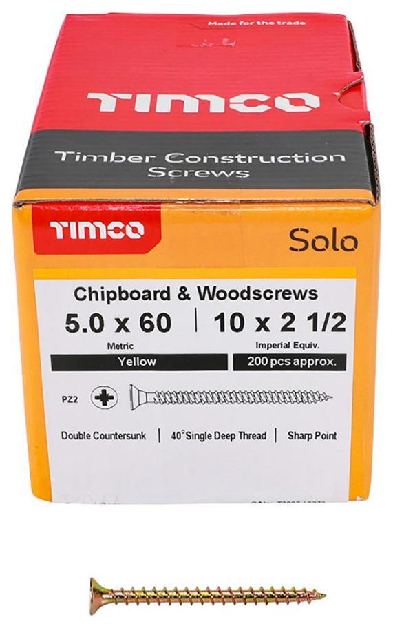 5mm x 60mm Pozidriv Double Countersunk ZYP Solo Chipboard & Wood Screws, 200 Pack - 50060SOLOC