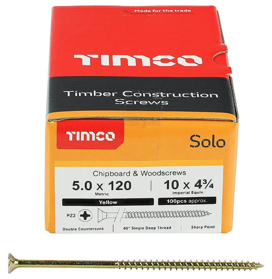 5mm x 120mm Pozidriv Double Countersunk ZYP Solo Chipboard & Wood Screws, 100 Pack - 50120SOLOC