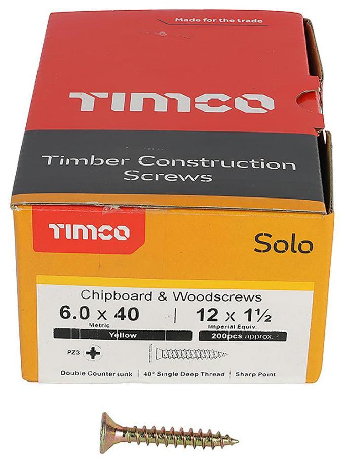 6mm x 40mm Pozidriv Double Countersunk ZYP Solo Chipboard & Wood Screws, 200 Pack - 60040SOLOC
