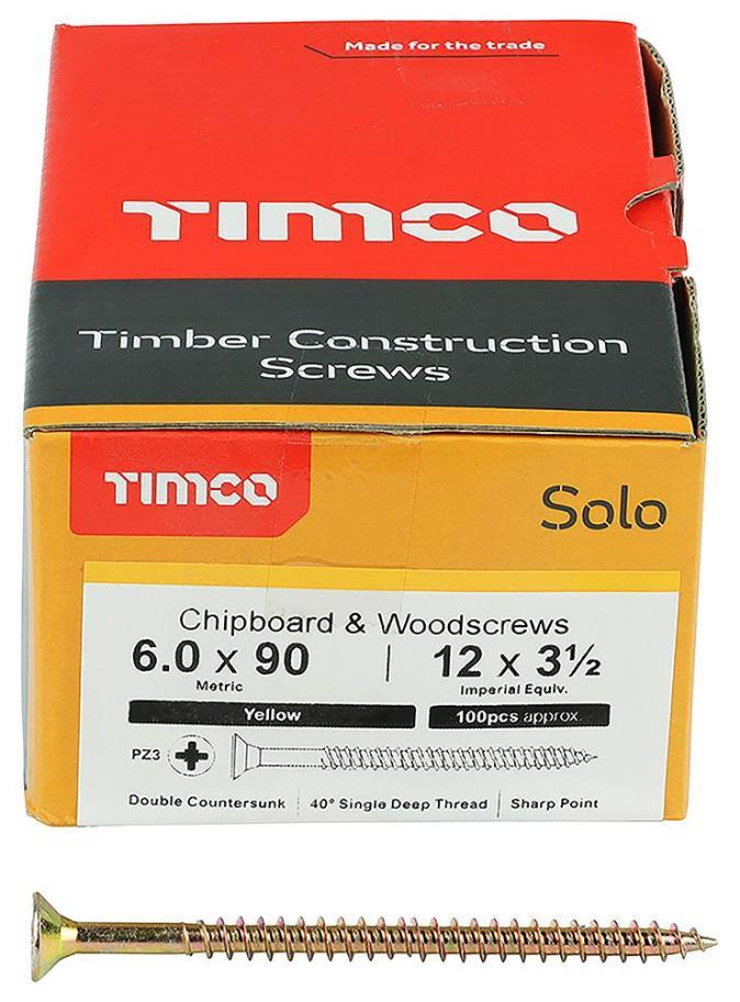 6mm x 90mm Pozidriv Double Countersunk ZYP Solo Chipboard & Wood Screws, 100 Pack - 60090SOLOC