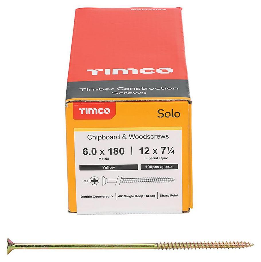 6mm x 180mm Pozidriv Double Countersunk ZYP Solo Chipboard & Wood Screws, 100 Pack - 60180SOLOC