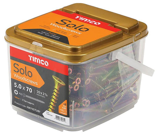 5mm x 70mm Pozidriv Double Countersunk ZYP Solo Wood Screws, Trade Tub 375 Pack - 50070STUBY