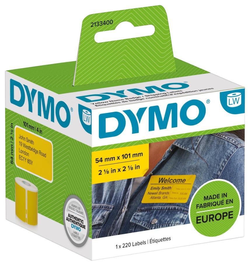 Shipping / Name Badge Labels 54 x 101mm Black on Yellow, 1x 220 - DYMO 2133400