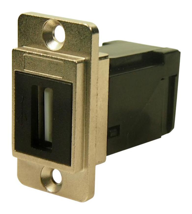 Dual Entry Slim USB 2.0 Type A Socket to USB 2.0 Type A Right Angle Socket, Nickel Frame, CSK Holes - CP30754M