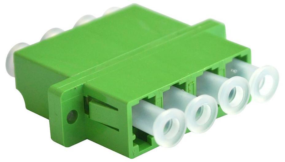 Single Mode Fibre Optical Green Quadplex Duplex LC APC Socket to  Duplex LC APC Socket Coupler Adaptor, Flange - BFC-LCA-QD-F