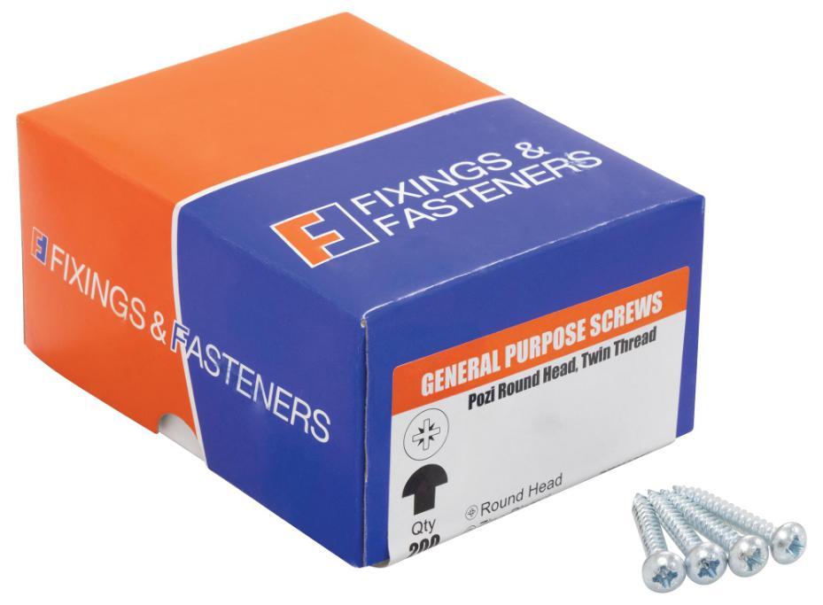 4mm x 20mm Zinc Plated Pozidriv Pan Head Twinthread Screws, 200 Pack - RH348ZP