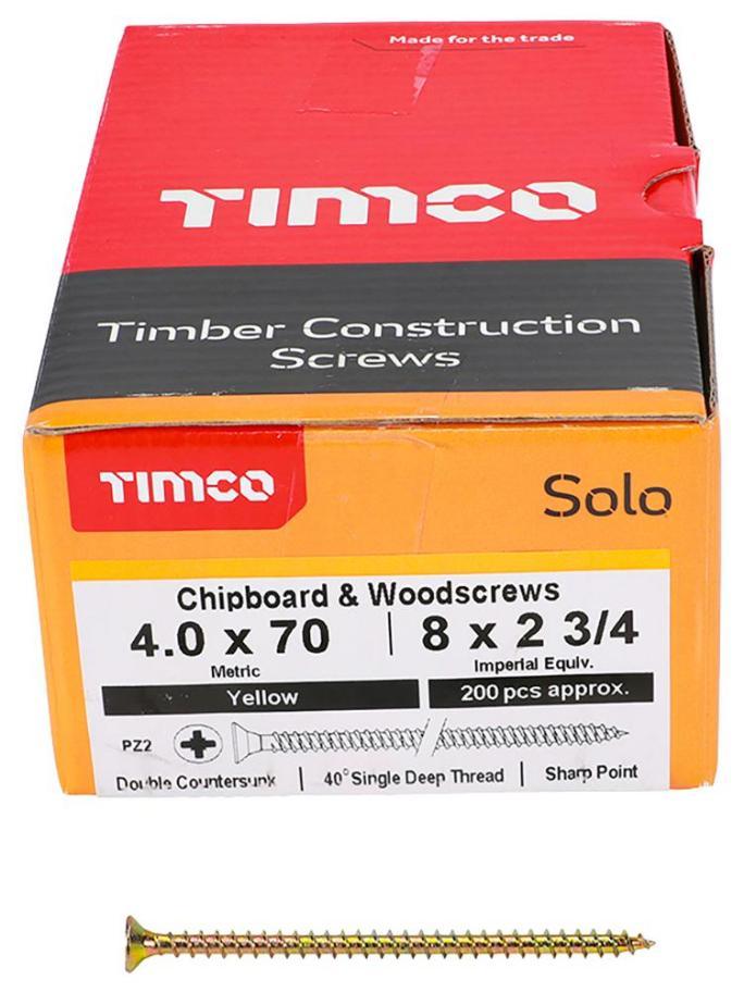 4mm x 70mm Pozidriv Double Countersunk ZYP Solo Chipboard & Wood Screws, 200 Pack - 40070SOLOC
