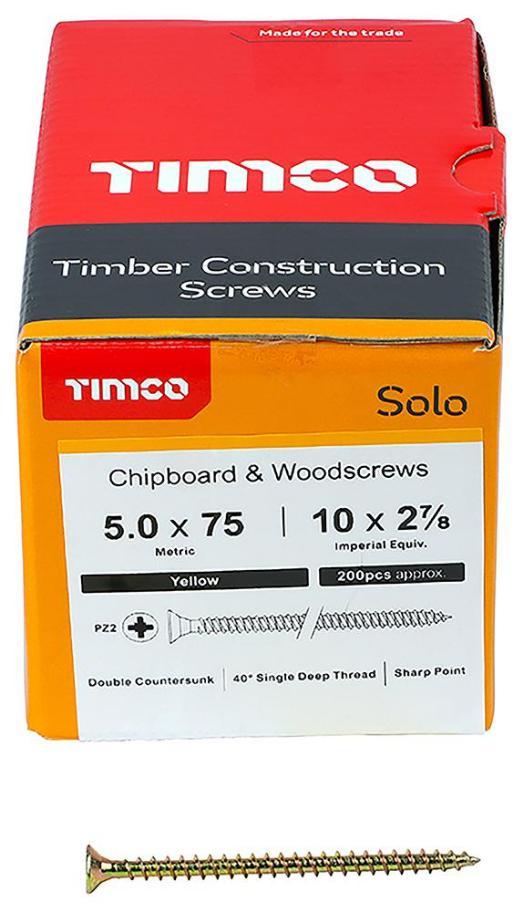 5mm x 75mm Pozidriv Double Countersunk ZYP Solo Chipboard & Wood Screws, 200 Pack - 50075SOLOC