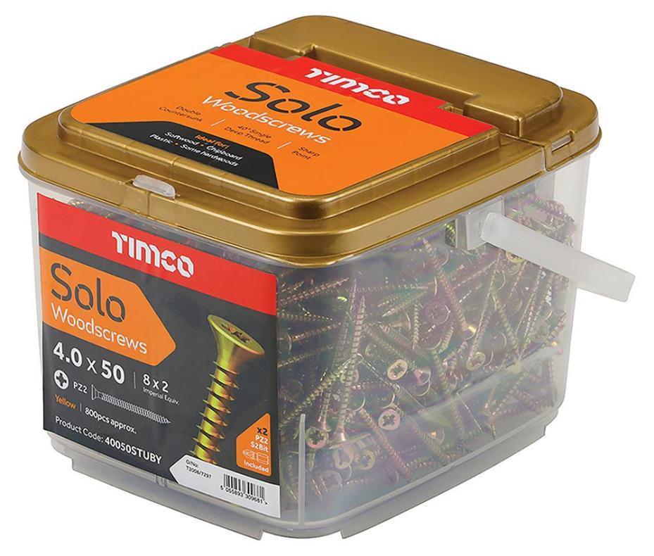 4mm x 50mm Pozidriv Double Countersunk ZYP Solo Wood Screws, Trade Tub 800 Pack - 40050STUBY