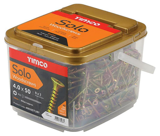 4mm x 50mm Pozidriv Double Countersunk ZYP Solo Wood Screws, Trade Tub 800 Pack - 40050STUBY