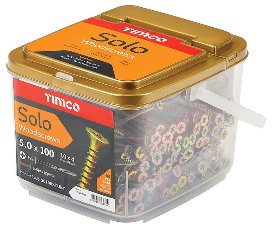 5mm x 100mm Pozidriv Double Countersunk ZYP Solo Wood Screws, Trade Tub 250 Pack - 50100STUBY