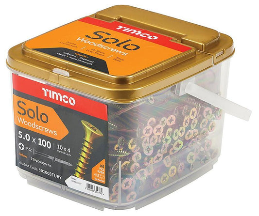 5mm x 100mm Pozidriv Double Countersunk ZYP Solo Wood Screws, Trade Tub 250 Pack - 50100STUBY