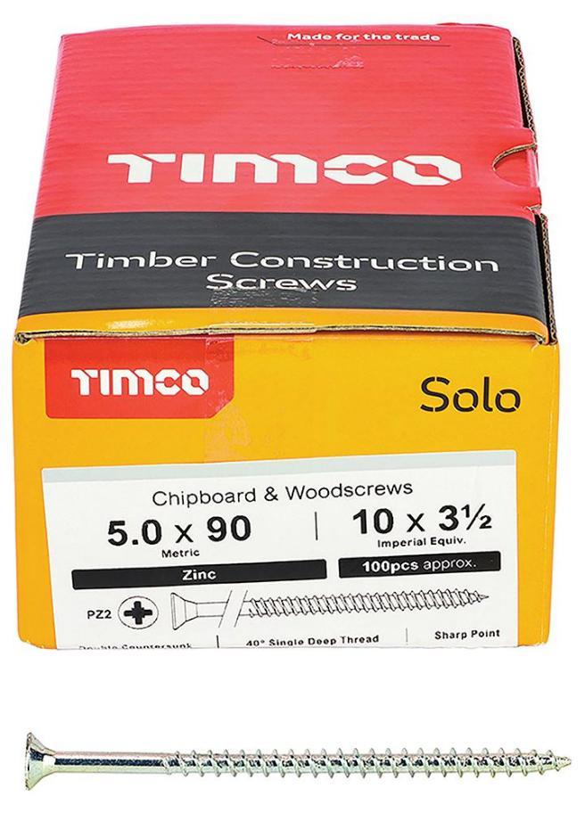 5mm x 90mm Pozidriv Double Countersunk ZP Solo Chipboard & Wood Screws, 100 Pack - 50090SOLOZ