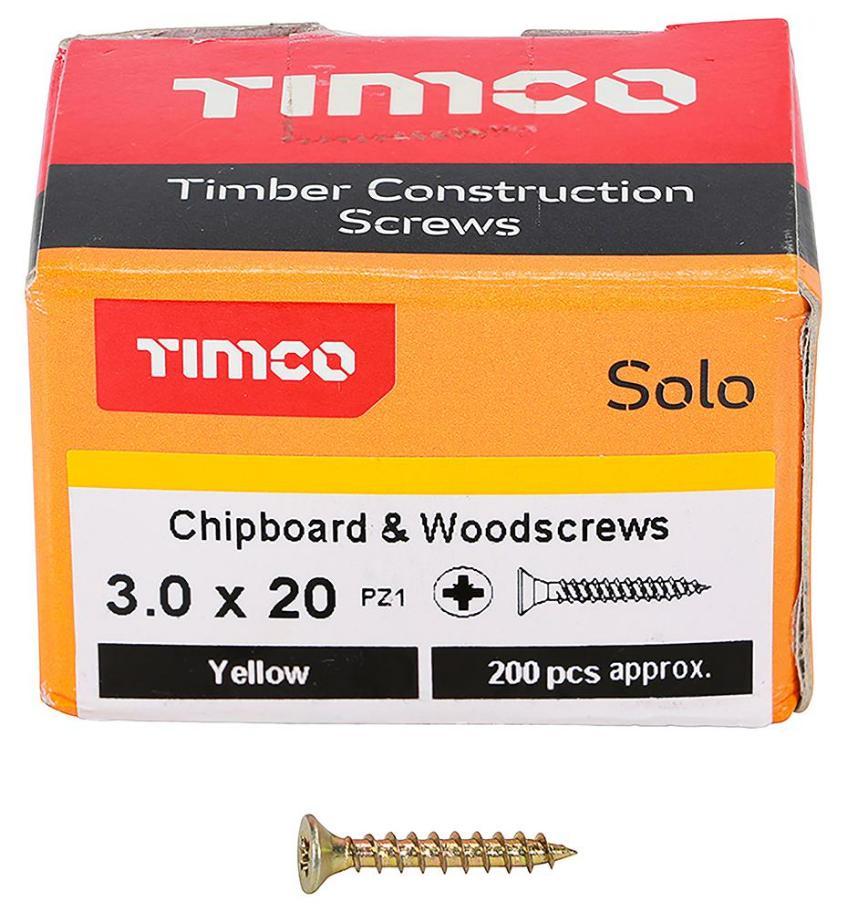 3mm x 20mm Pozidriv Double Countersunk ZYP Solo Chipboard & Wood Screws, 200 Pack - 30020SOLOC