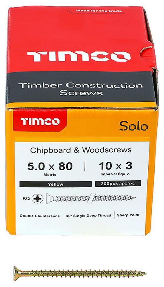 5mm x 80mm Pozidriv Double Countersunk ZYP Solo Chipboard & Wood Screws, 200 Pack - 50080SOLOC