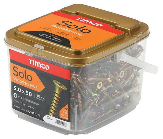 5mm x 50mm Pozidriv Double Countersunk ZYP Solo Wood Screws, Trade Tub 525 Pack - 50050STUBY