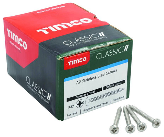 5mm x 50mm Pozidriv Pan Head A2 Stainless Steel Classic Multi-Purpose Screws, 200 Pack - 50050CLAPSS
