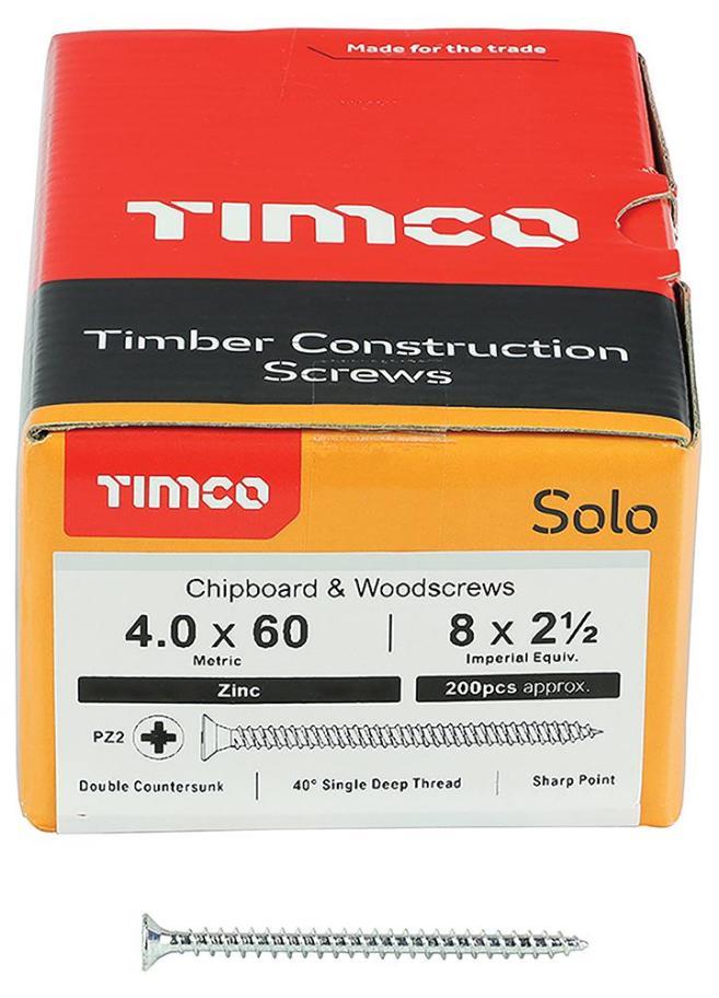 4mm x 60mm Pozidriv Double Countersunk ZP Solo Chipboard & Wood Screws, 200 Pack - 40060SOLOZ