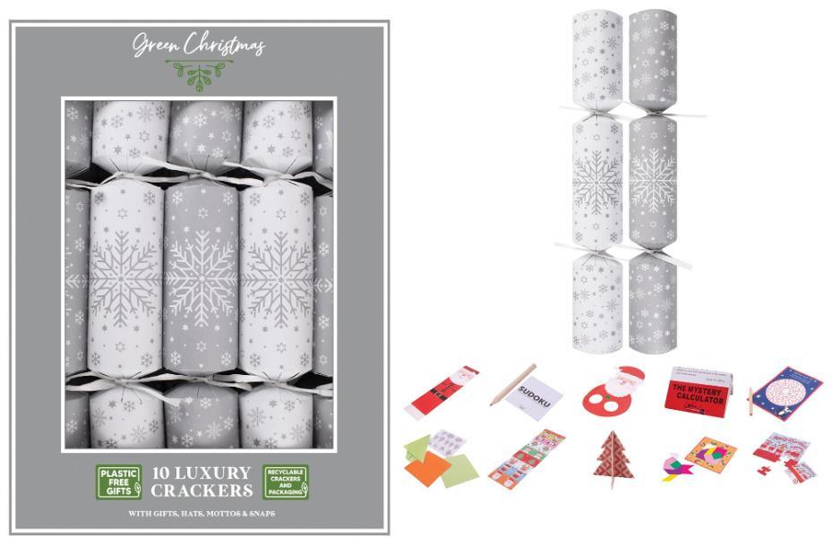 10x 14" Luxury Eco Snowflake Christmas Crackers - XM6402