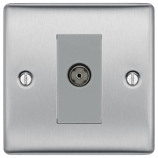 Isolated Coaxial Socket, 1 Gang, Brushed Steel - NBS62-01