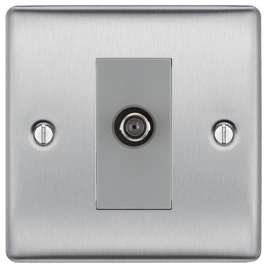 Single Satellite Socket, Brushed Steel - NBS64-01