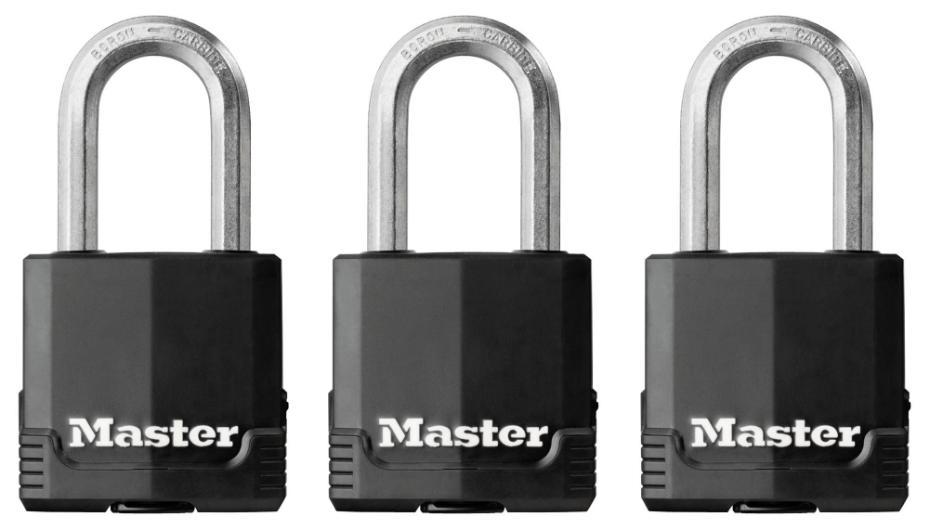 49mm Covered Laminated Steel Heavy Duty Padlocks with 38mm Long Shackles, 3 Pack - M115EURTRILF