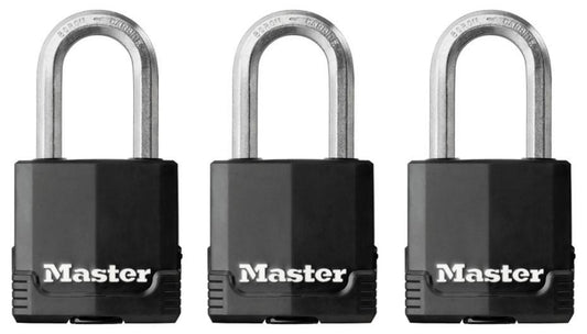 49mm Covered Laminated Steel Heavy Duty Padlocks with 38mm Long Shackles, 3 Pack - M115EURTRILF