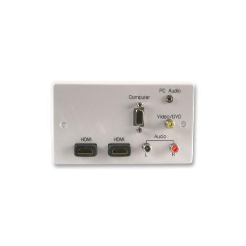 2GC-073-V - MULTIMEDIA WALLPLATE, 2 GANG 2x HDMI, AV, VGA & Jack