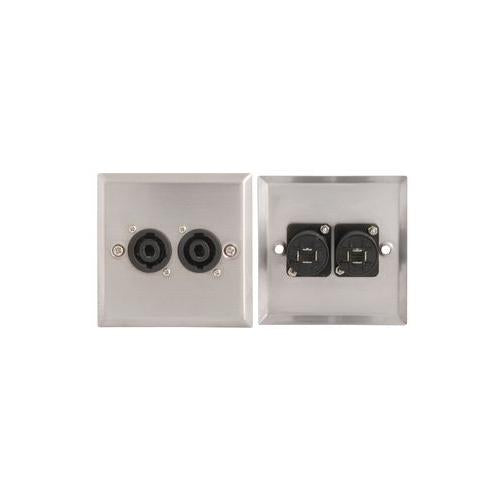 CORSEL - AV22071. - WALLPLATE, STEEL, 1 GANG , 2X 4P SPEAKER SKT