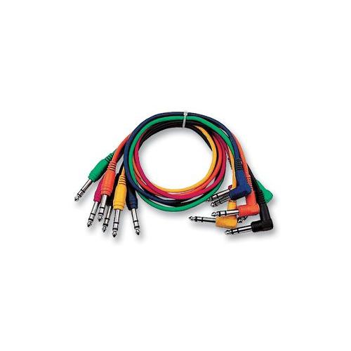 FL-15-30 - PATCH LEADS, 6.35MM (1/4") JACK STEREO R/A 30CM 6 PACK , MIXED COLOUR