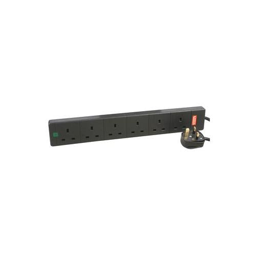 2068S-10M BLACK Pro Elec Extension Lead Surge 6 Gang 10M Black