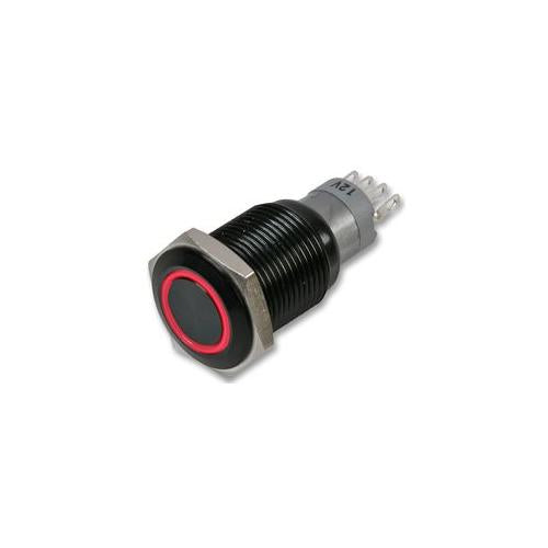 102-16L-F-R-R-BLK-12V-IP67 Switch , IP67 , 16mm , Black , Ill , Red