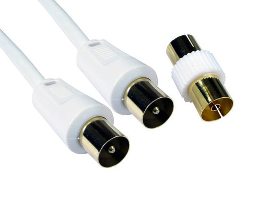 50 Metres White Tv Aerial M-M Cable with Female to Female Coupler