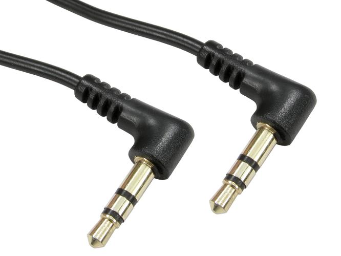 1 Metre 3.5mm Stereo Cable Lead Right Angled Male-Angled Male Gold Conn Black