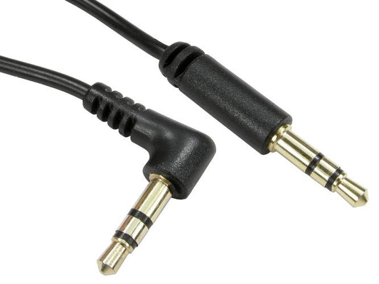 1 Metre 3.5mm Stereo Straight Male to Right Angled Male Gold Connectors Black