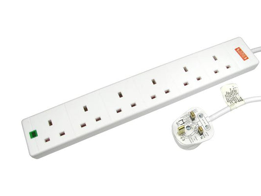 5 Metres 6 Way Mains Extension Block With Surge Protection