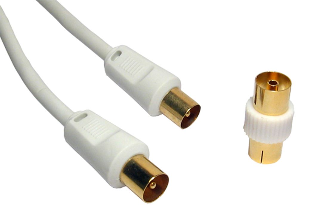 10 Metres WHITE TV AERIAL M-M CABLE+F-F COUPLER