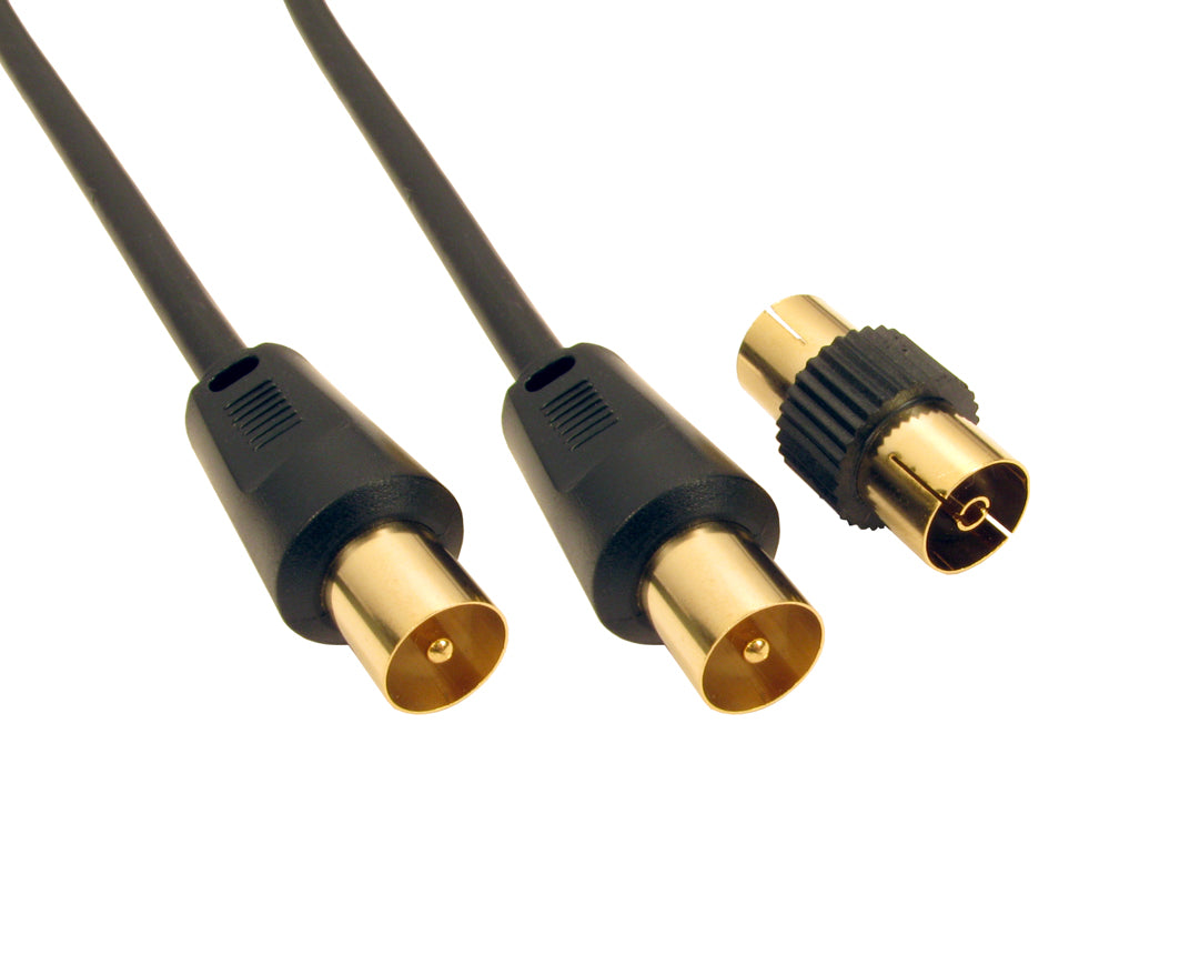 15 Metres BLACK TV AERIAL M-M CABLE+F-F COUPLER