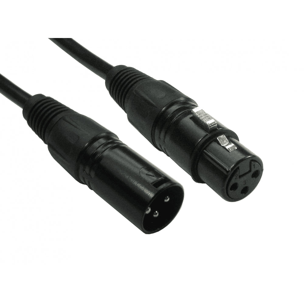 0.5m 3 Pin XLR Male to Female Cable - Black Connectors